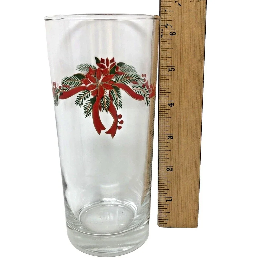 Anchor Hocking Poinsettia & Ribbon Tumblers Holiday Iced Teas 16 oz Set of 4 NEW